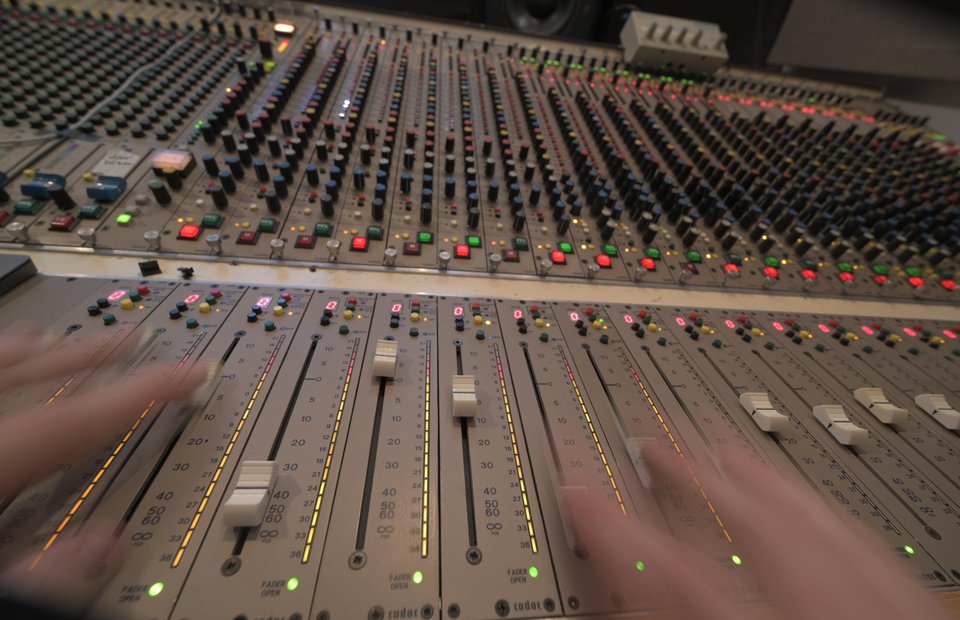 Mixing console and studio controls